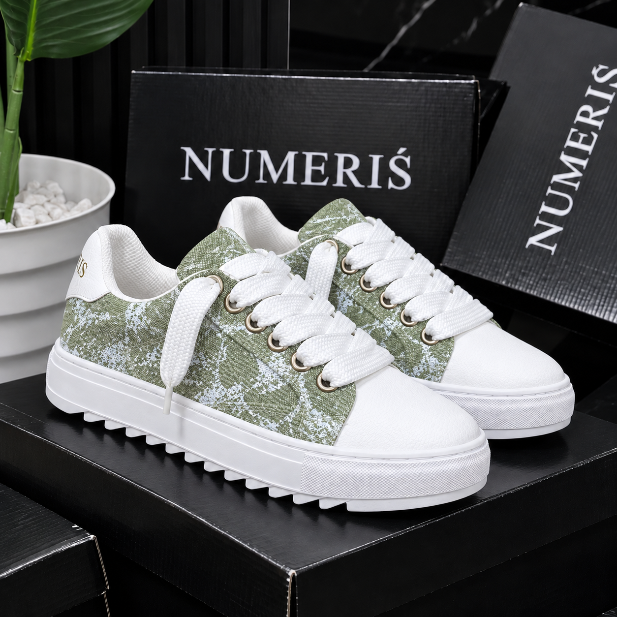 Sneakers NUMERIS — Vert motif blanc