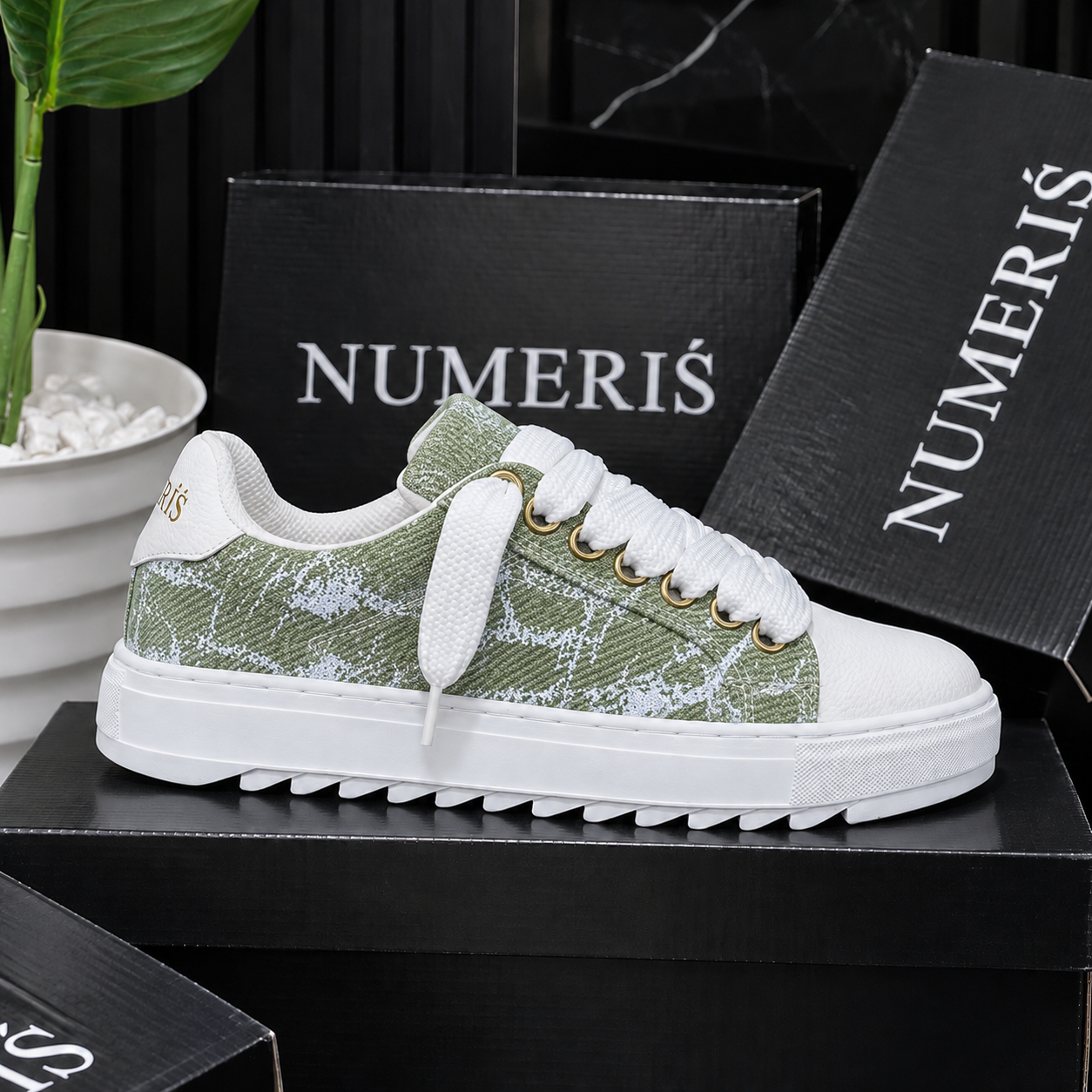 Sneakers NUMERIS — Vert motif blanc – Image 2