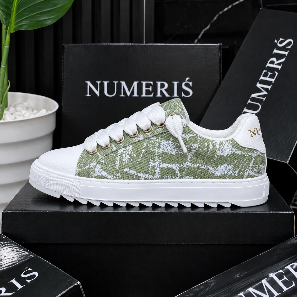 Sneakers NUMERIS — Vert motif blanc – Image 3
