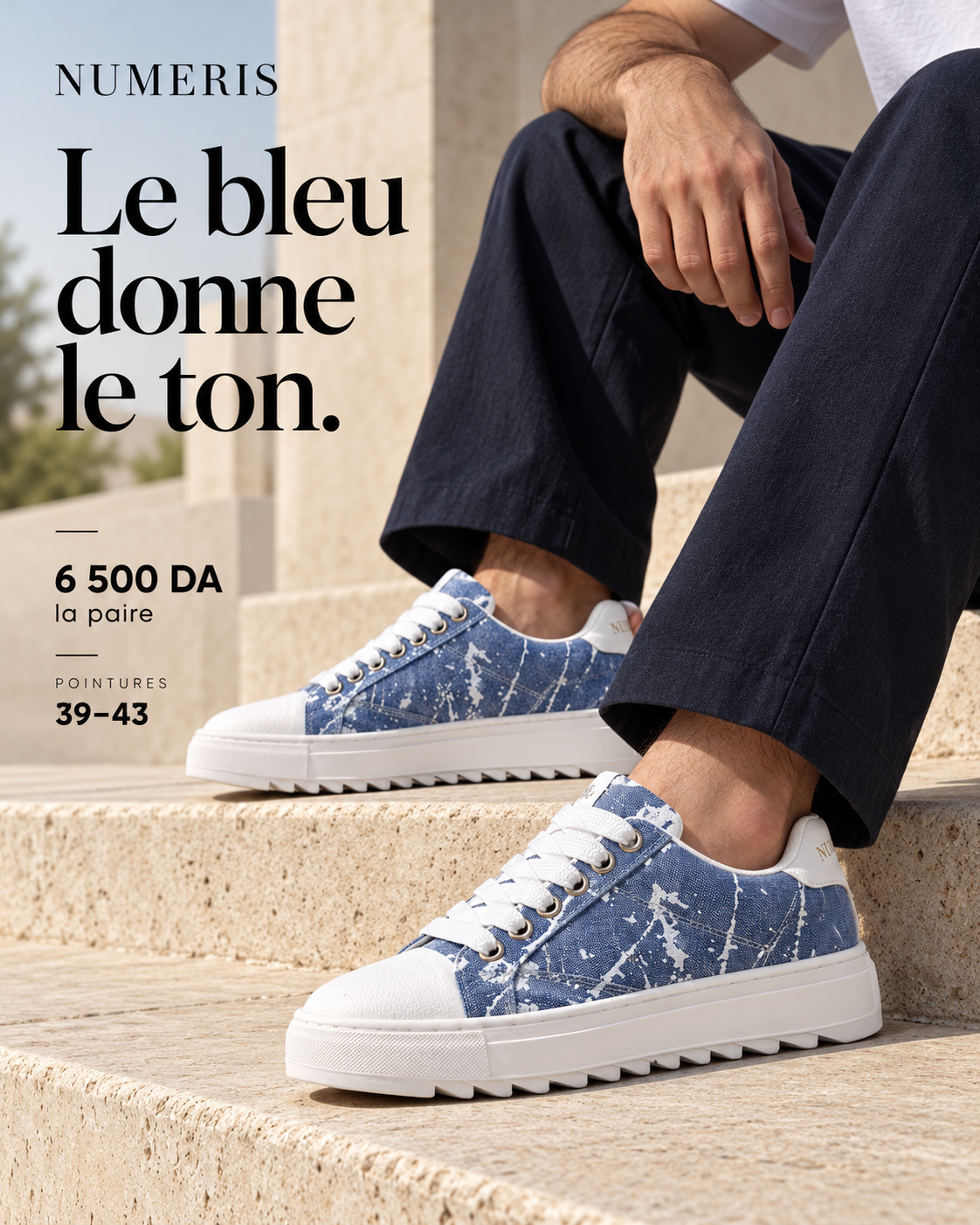 NUMERIS bleu denim motif blanc : détails